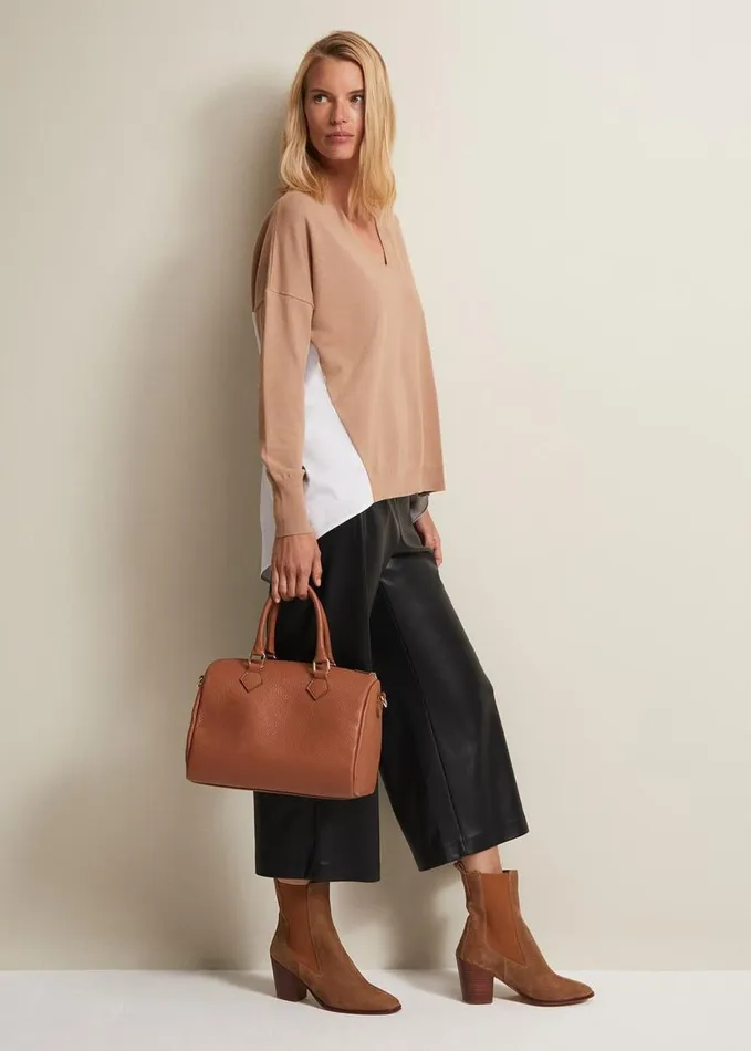Phase Eight Brown Leather Bowling Bag Camel Women Bags and Clutches
