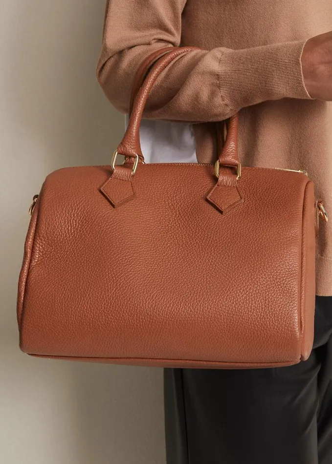 Phase Eight Brown Leather Bowling Bag Camel Women Bags and Clutches