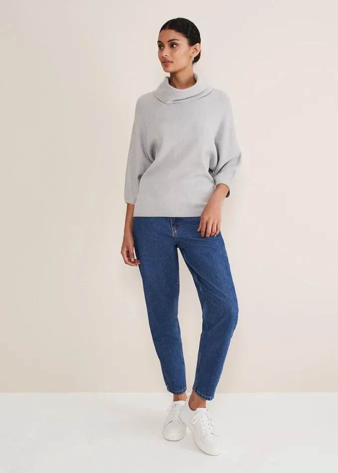Phase Eight Camillan Cowl Neck Knit Jumper Pale Grey Women Knitwear