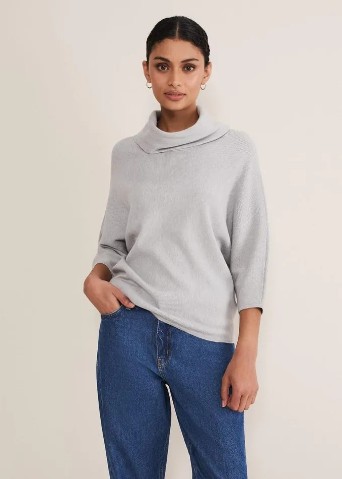 Phase Eight Camillan Cowl Neck Knit Jumper Pale Grey Women Knitwear