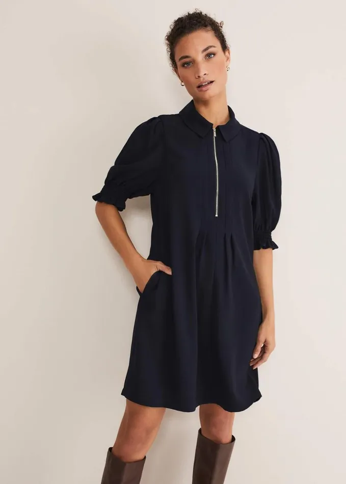Phase Eight Candice Navy Zip Mini Dress Navy Women Dresses