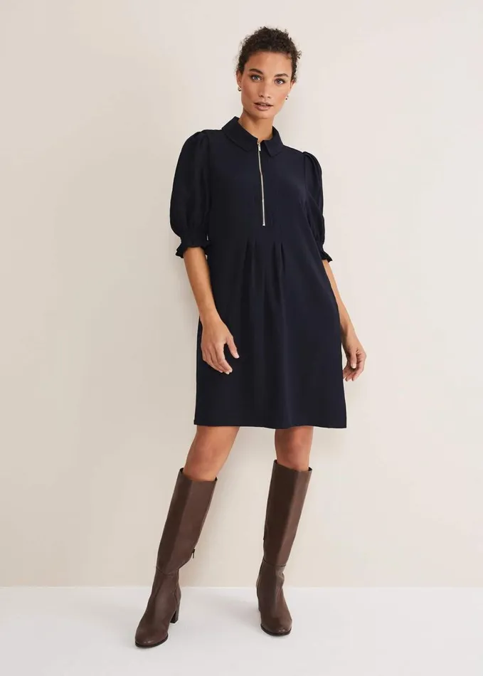 Phase Eight Candice Navy Zip Mini Dress Navy Women Dresses