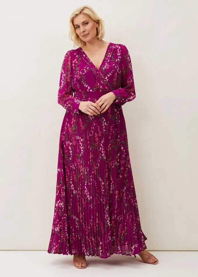 Phase Eight Carmen Pleated Maxi Dress Bright Plum Women Dresses