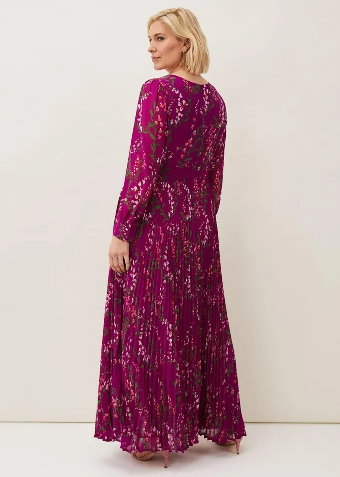 Phase Eight Carmen Pleated Maxi Dress Bright Plum Women Dresses
