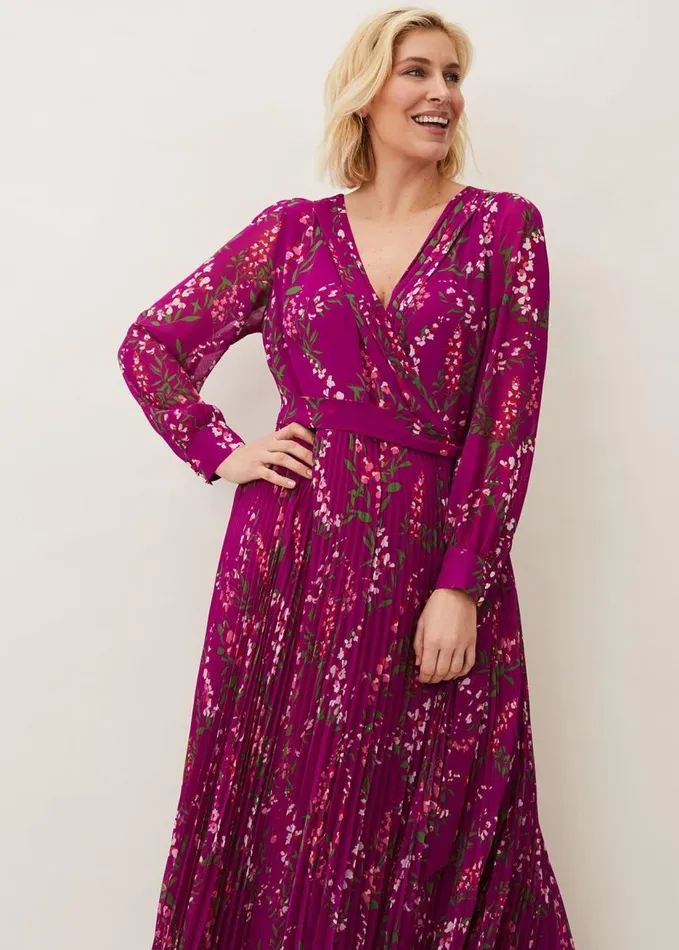 Phase Eight Carmen Pleated Maxi Dress Bright Plum Women Dresses