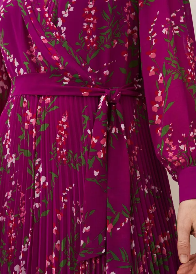 Phase Eight Carmen Pleated Maxi Dress Bright Plum Women Dresses