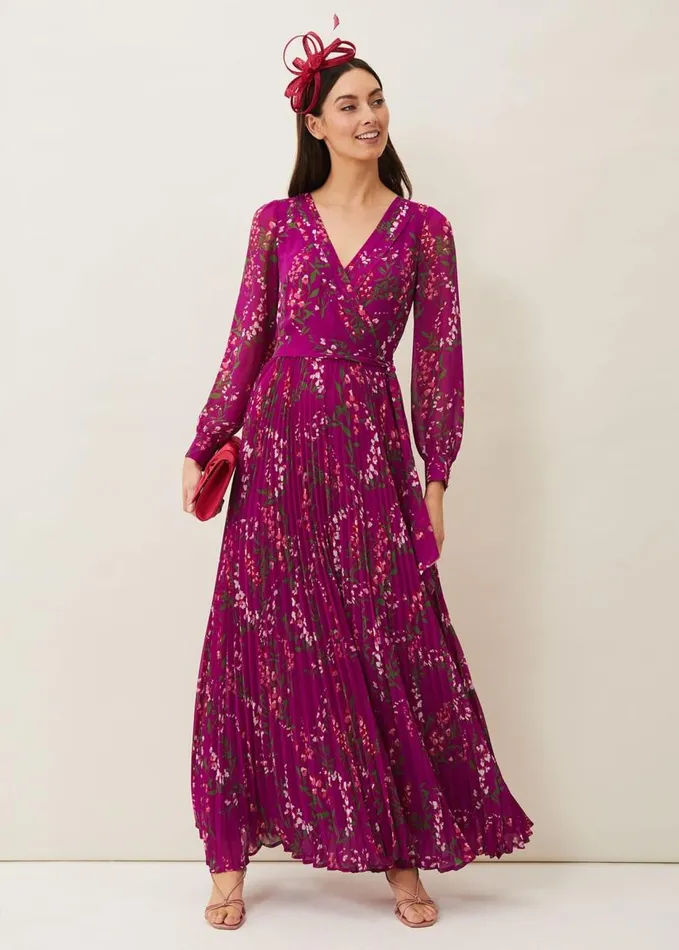 Phase Eight Carmen Pleated Maxi Dress Bright Plum Women Dresses