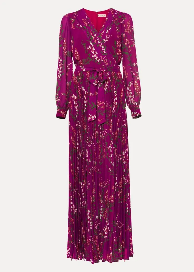 Phase Eight Carmen Pleated Maxi Dress Bright Plum Women Dresses