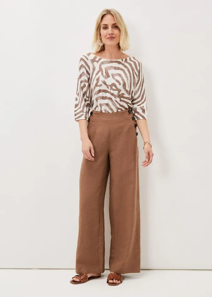 Phase Eight Cassandra Linen Wide Leg Trousers Brown Women Trousers