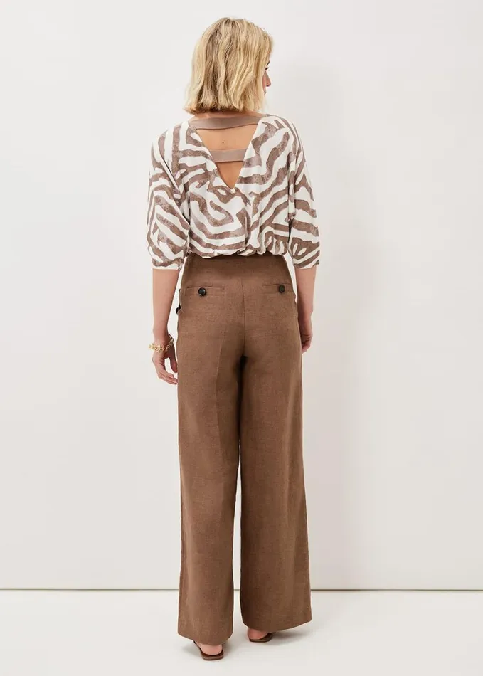 Phase Eight Cassandra Linen Wide Leg Trousers Brown Women Trousers
