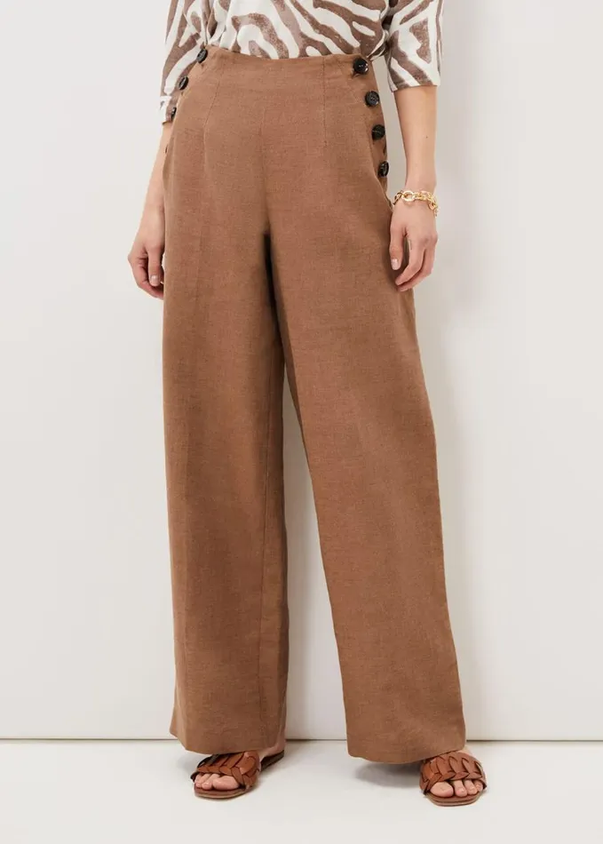 Phase Eight Cassandra Linen Wide Leg Trousers Brown Women Trousers