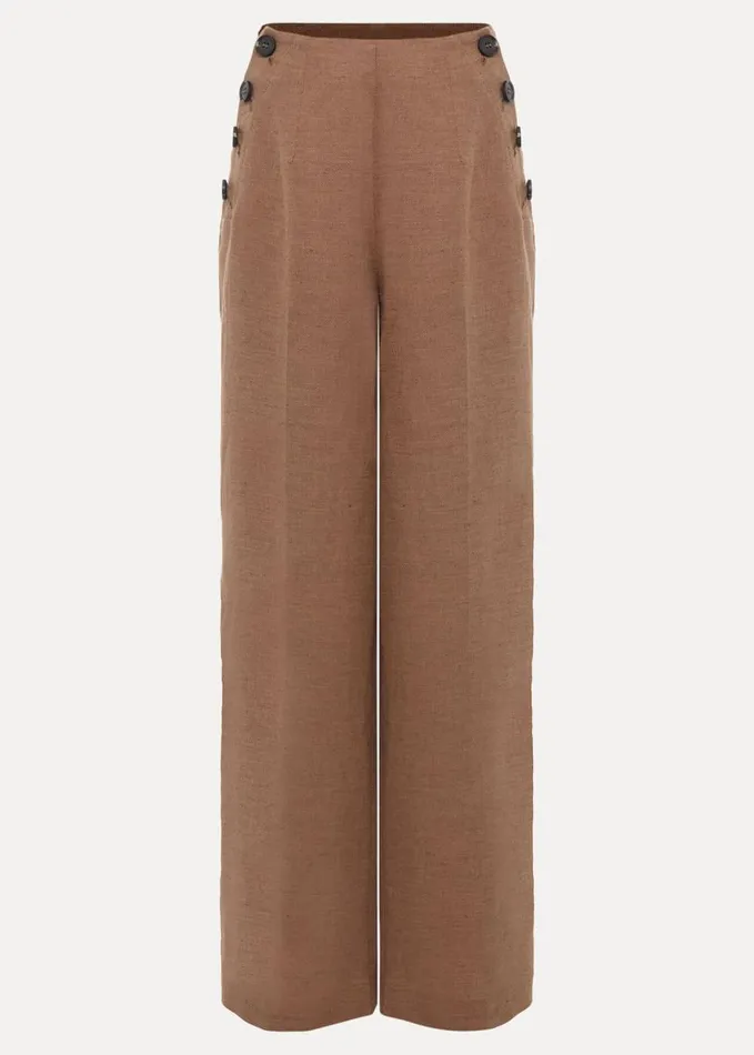Phase Eight Cassandra Linen Wide Leg Trousers Brown Women Trousers