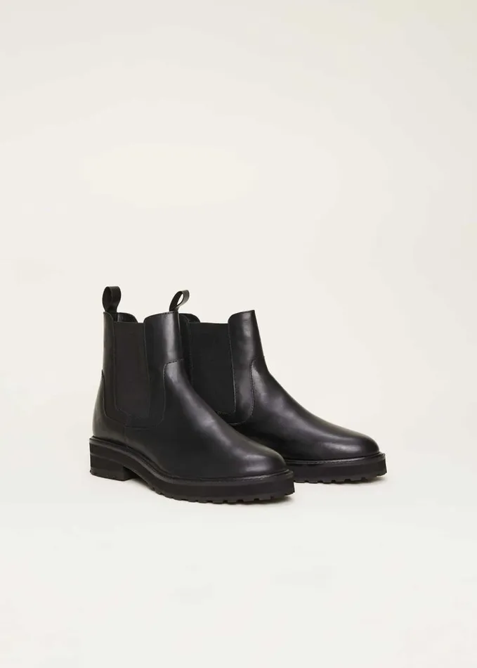 Phase Eight Casual Leather Pull On Ankle Boots Black Women Heels