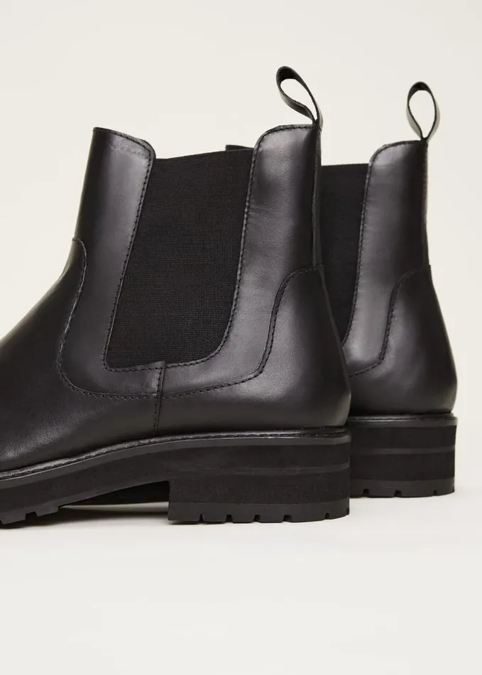 Phase Eight Casual Leather Pull On Ankle Boots Black Women Heels