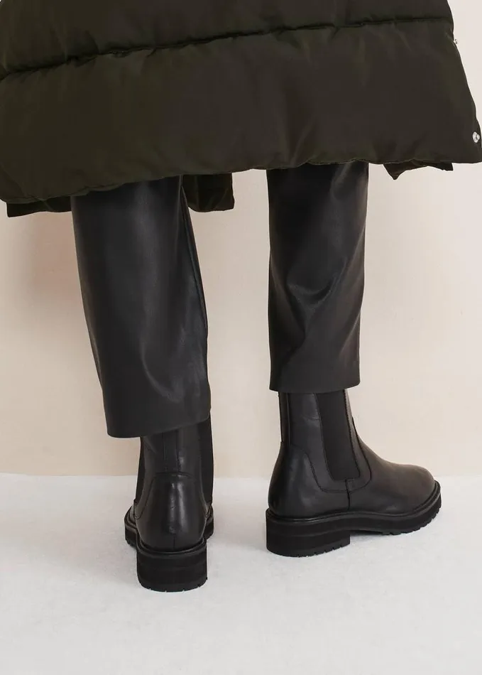 Phase Eight Casual Leather Pull On Ankle Boots Black Women Heels