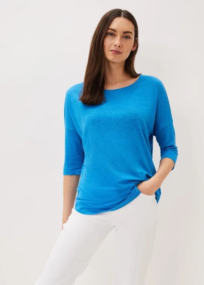 Phase Eight Catrina Linen Top Azure Blue Women Tops and TShirts