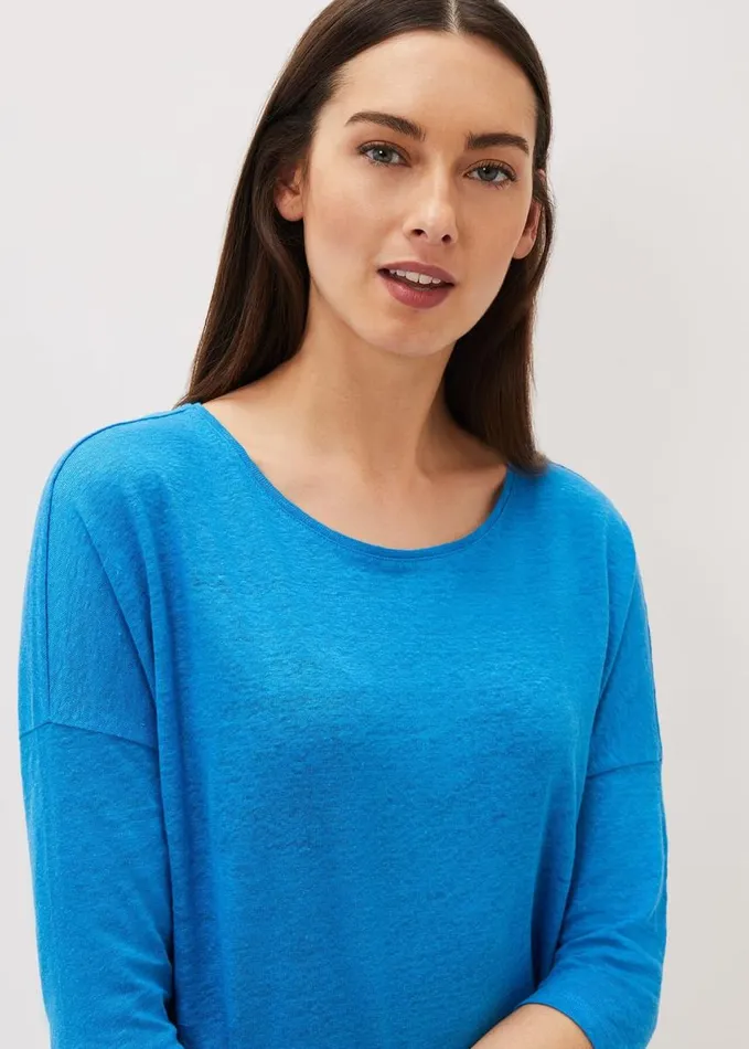 Phase Eight Catrina Linen Top Azure Blue Women Tops and TShirts