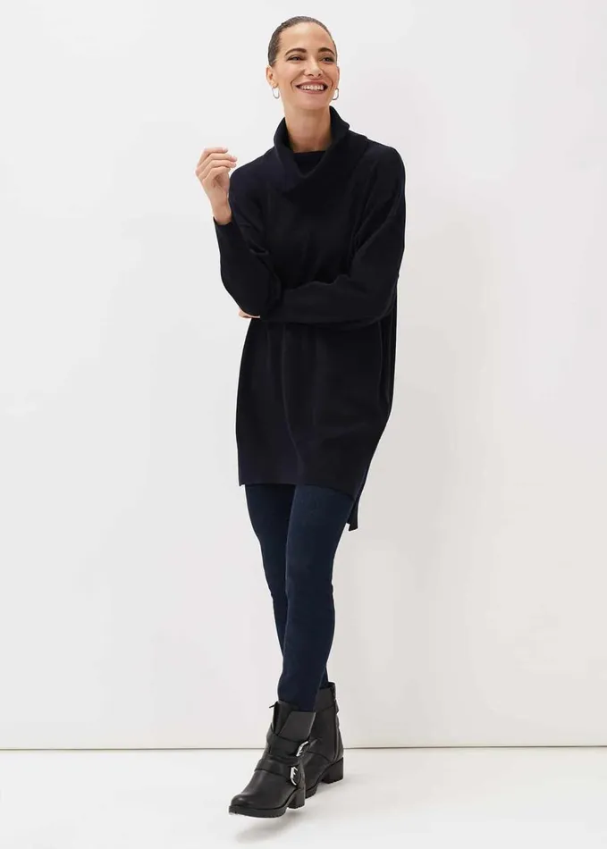 Phase Eight Cecilia Cowl Neck Jumper Dress Midnight Women Dresses