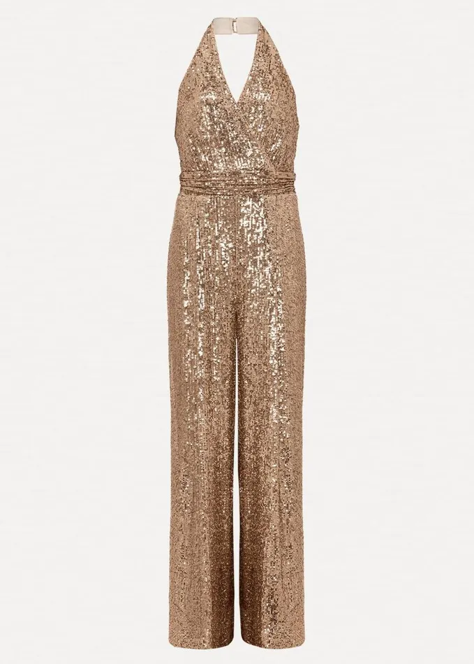 Phase Eight Clarabella Gold Sequin Halterneck Jumpsuit Gold Women Dresses
