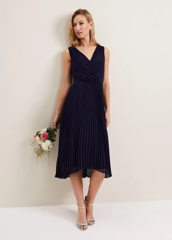 Phase Eight Cressida Pleated Midi Dress Navy Women Dresses
