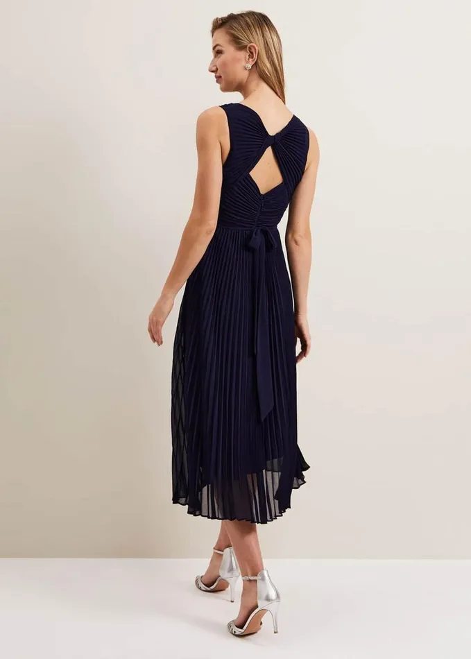 Phase Eight Cressida Pleated Midi Dress Navy Women Dresses