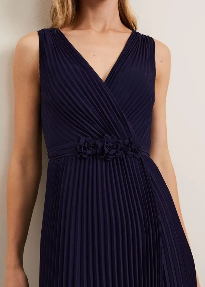 Phase Eight Cressida Pleated Midi Dress Navy Women Dresses