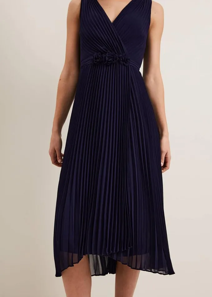 Phase Eight Cressida Pleated Midi Dress Navy Women Dresses