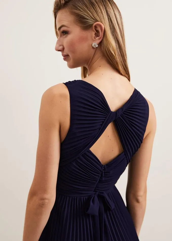 Phase Eight Cressida Pleated Midi Dress Navy Women Dresses