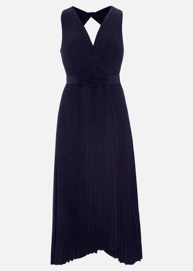 Phase Eight Cressida Pleated Midi Dress Navy Women Dresses