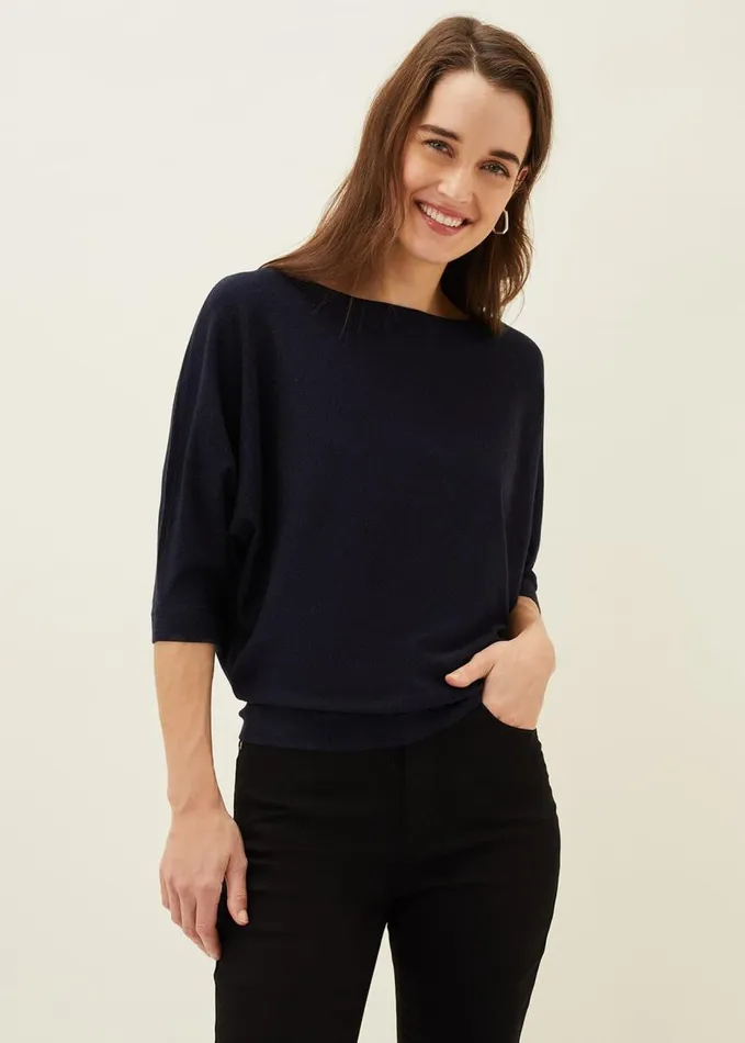 Phase Eight Cristine Batwing Fine Knit Jumper Navy Women Knitwear
