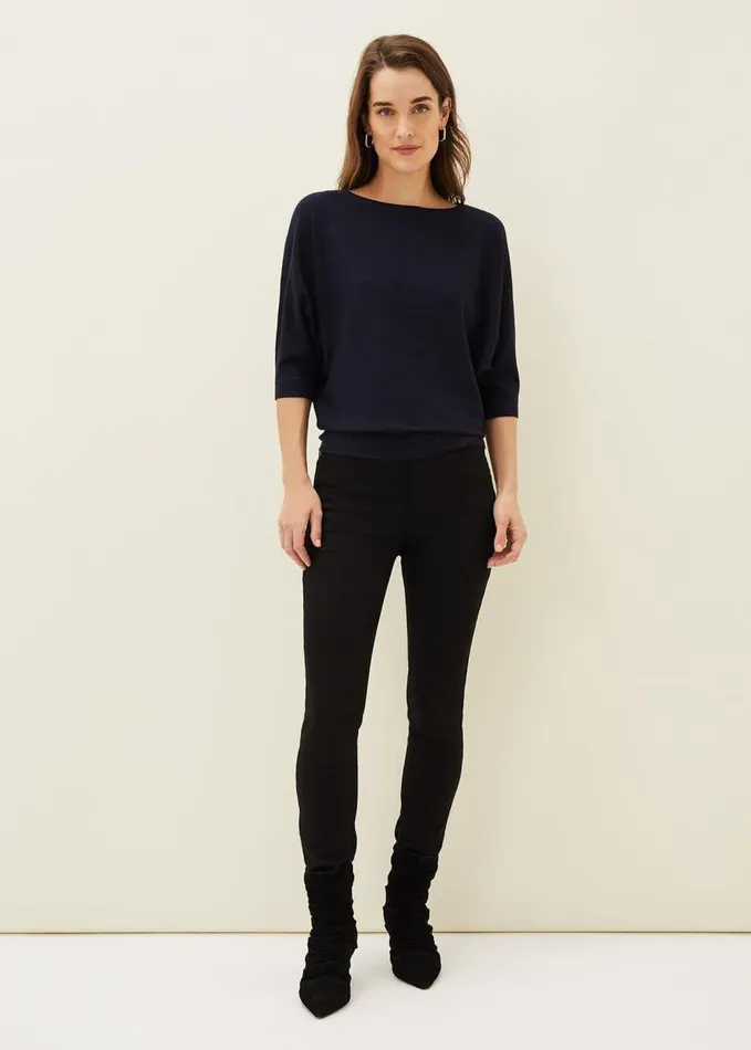 Phase Eight Cristine Batwing Fine Knit Jumper Navy Women Knitwear