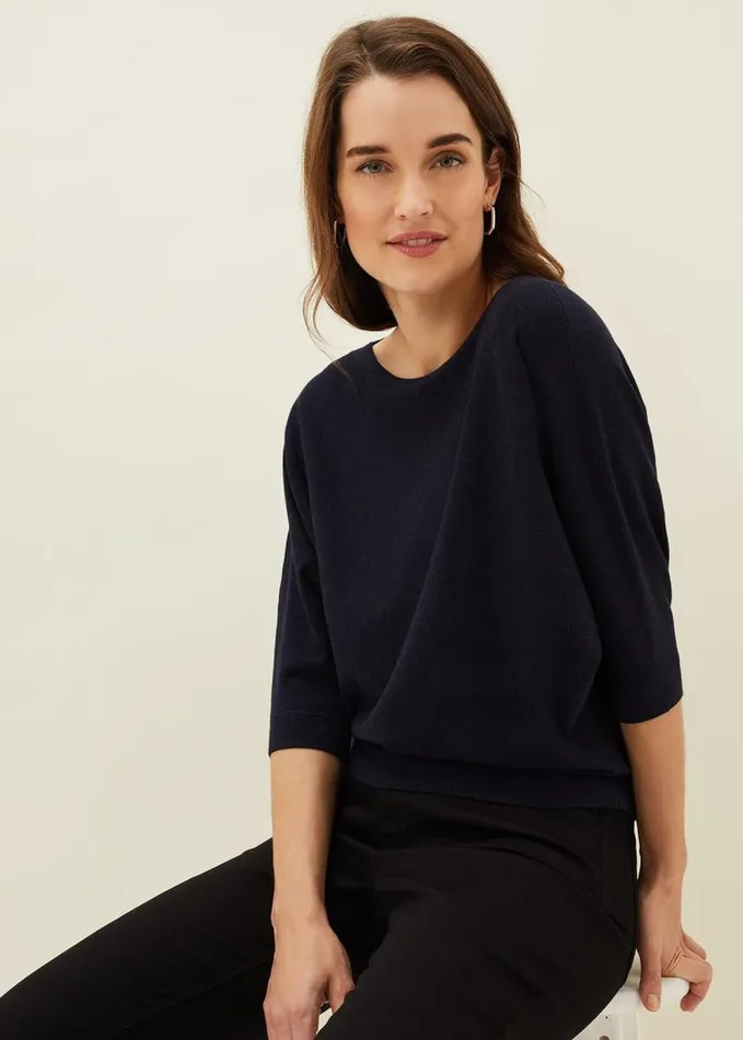 Phase Eight Cristine Batwing Fine Knit Jumper Navy Women Knitwear