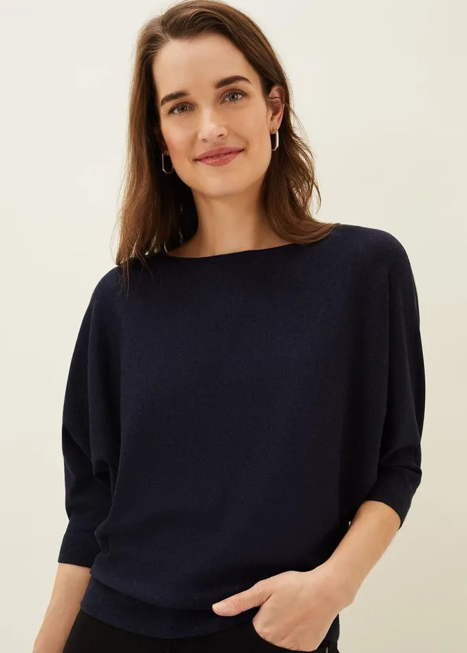 Phase Eight Cristine Batwing Fine Knit Jumper Navy Women Knitwear