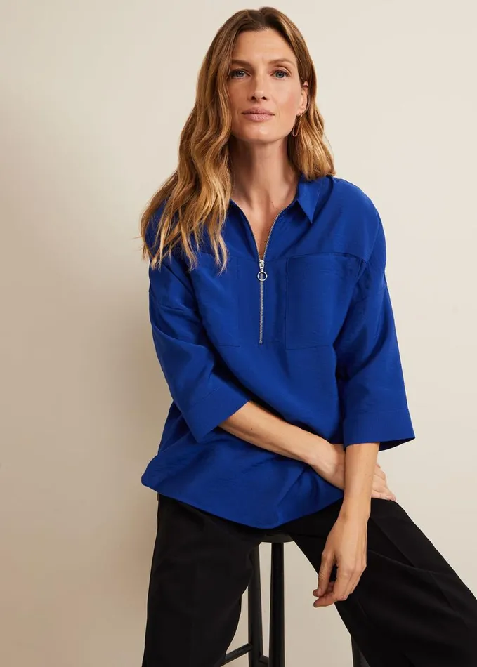 Phase Eight Cynthia Zip Shirt Cobalt Women Shirts and Blouses
