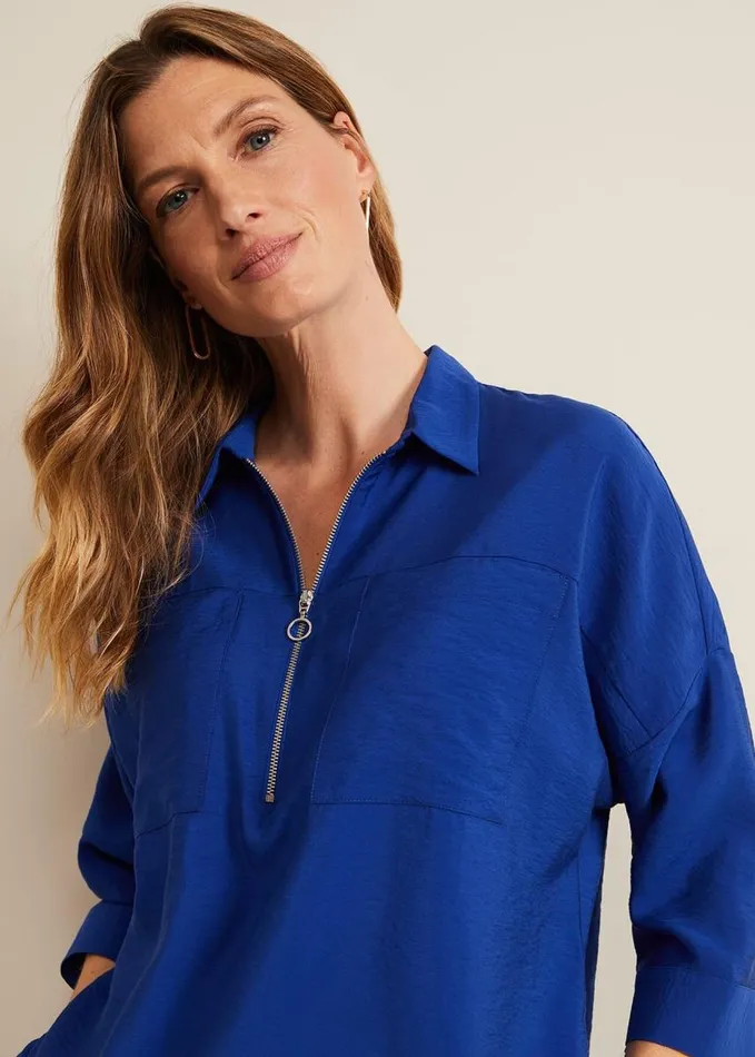 Phase Eight Cynthia Zip Shirt Cobalt Women Shirts and Blouses