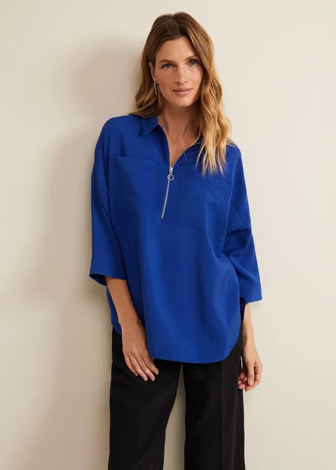 Phase Eight Cynthia Zip Shirt Cobalt Women Shirts and Blouses