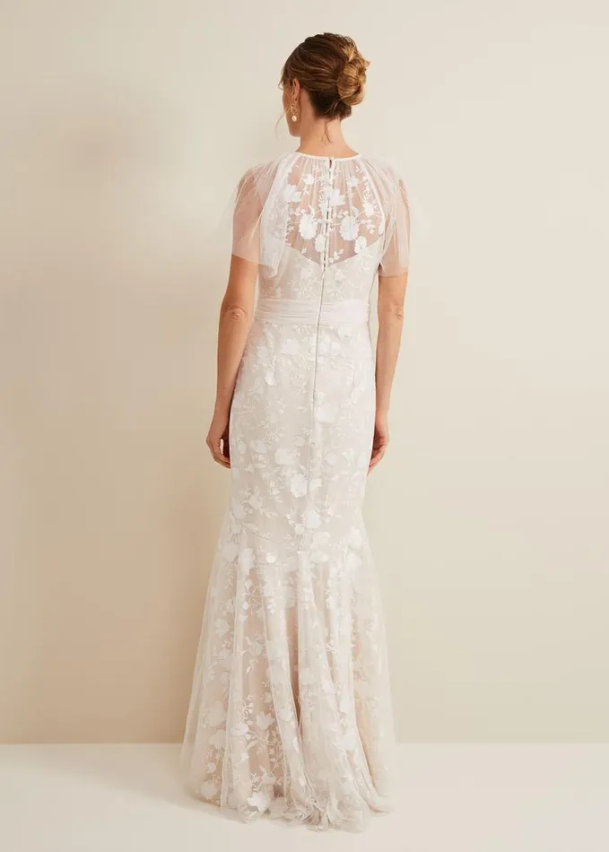 Phase Eight Delilah Mesh Embroidered Maxi Wedding Dress Parchment Women Dresses