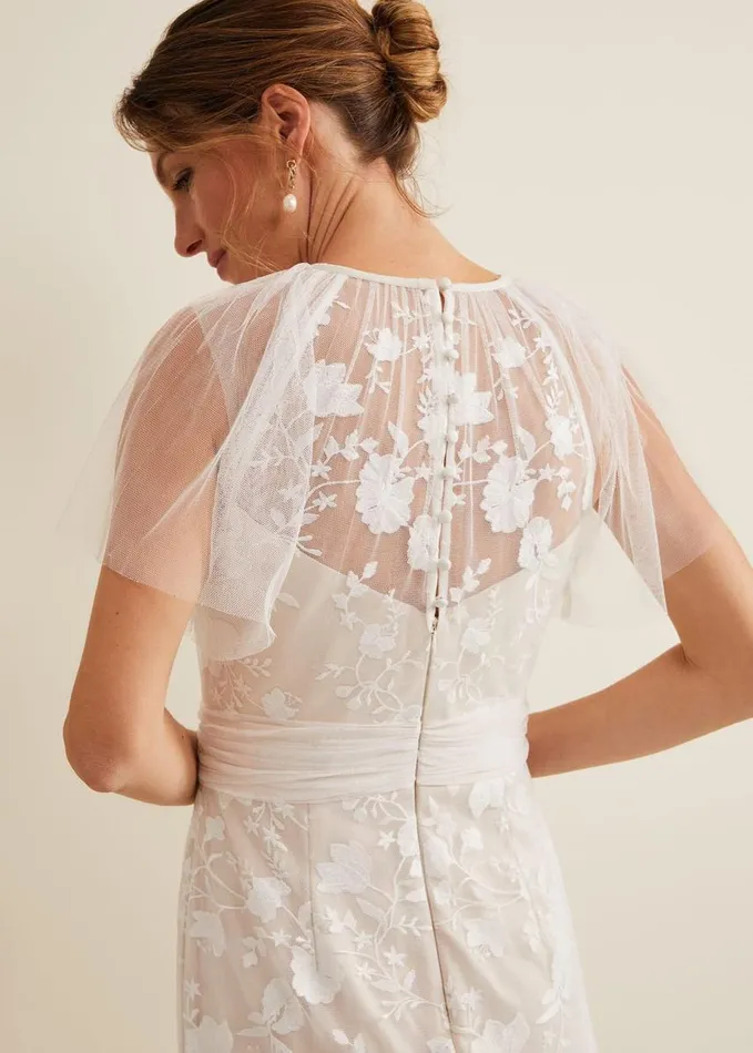 Phase Eight Delilah Mesh Embroidered Maxi Wedding Dress Parchment Women Dresses