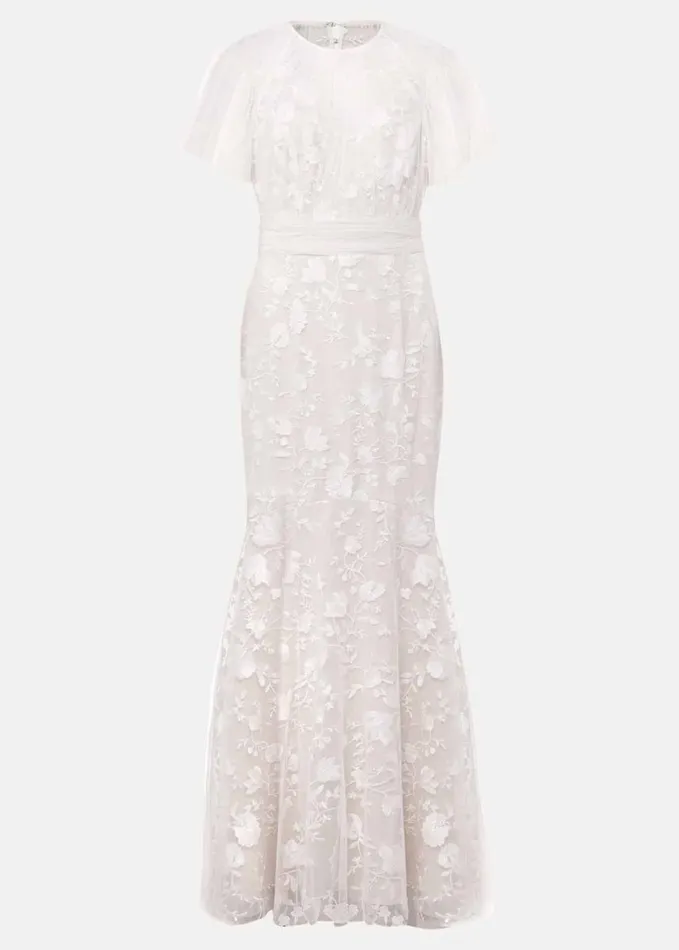 Phase Eight Delilah Mesh Embroidered Maxi Wedding Dress Parchment Women Dresses