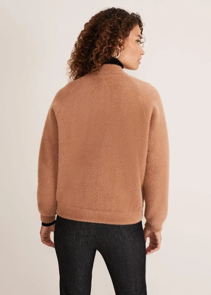 Phase Eight Dera Fluffy Bomber Jacket Camel Women Jackets