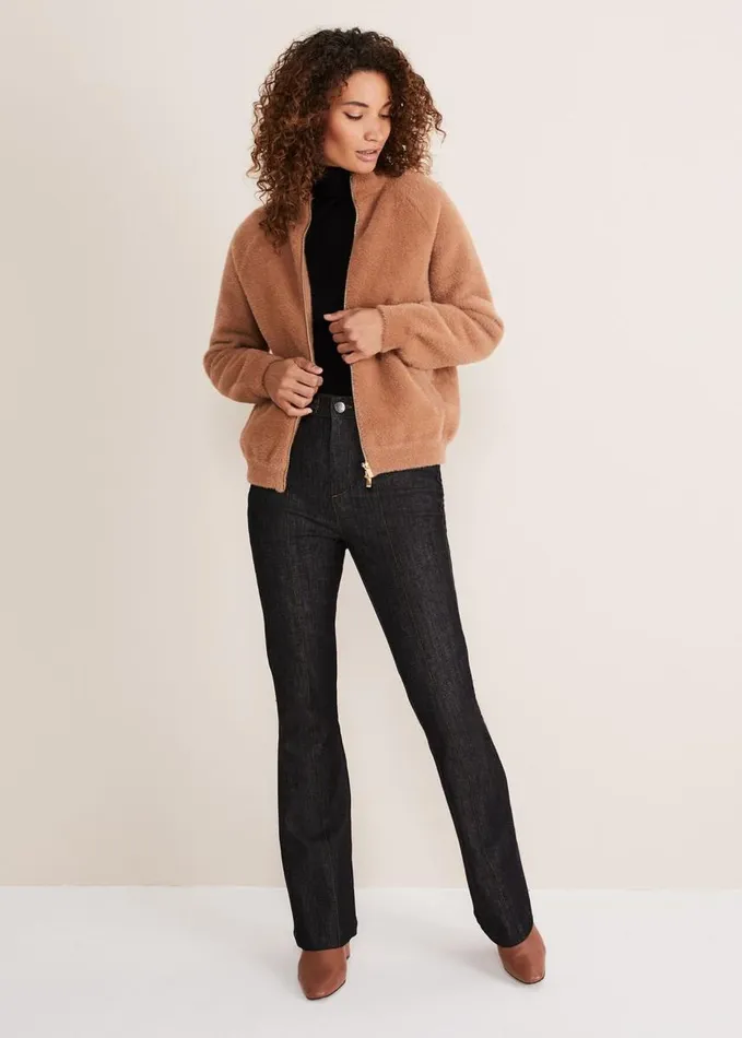 Phase Eight Dera Fluffy Bomber Jacket Camel Women Jackets
