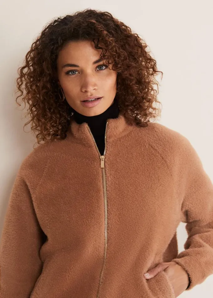 Phase Eight Dera Fluffy Bomber Jacket Camel Women Jackets