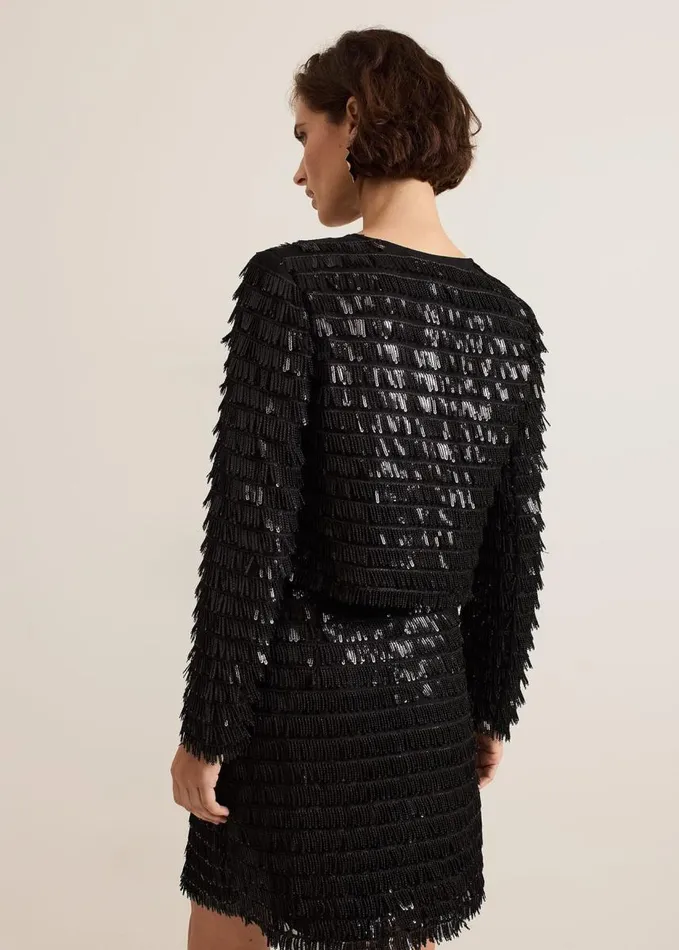 Phase Eight Dolly Black Fringe Crop Jacket Black Women Jackets