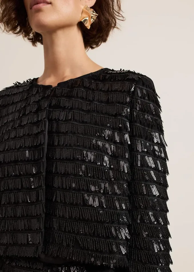 Phase Eight Dolly Black Fringe Crop Jacket Black Women Jackets