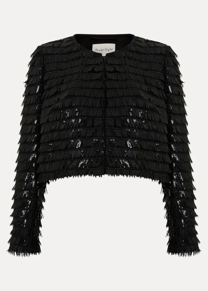 Phase Eight Dolly Black Fringe Crop Jacket Black Women Jackets