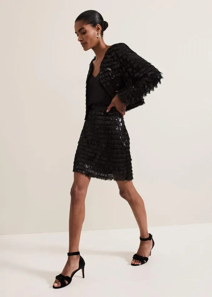 Phase Eight Dolly Black Fringe Mini Skirt Black Women Skirts