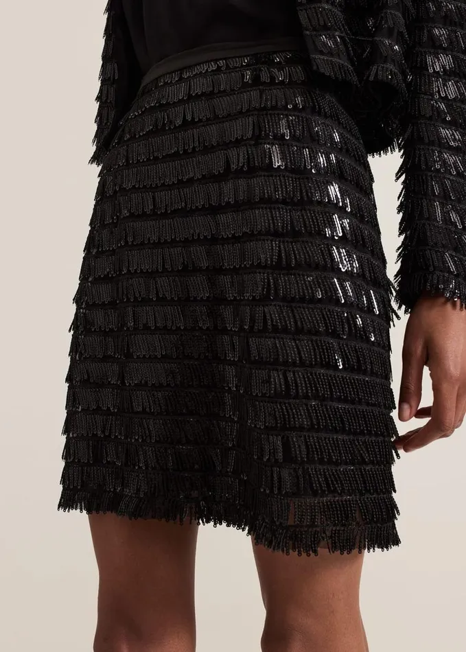 Phase Eight Dolly Black Fringe Mini Skirt Black Women Skirts