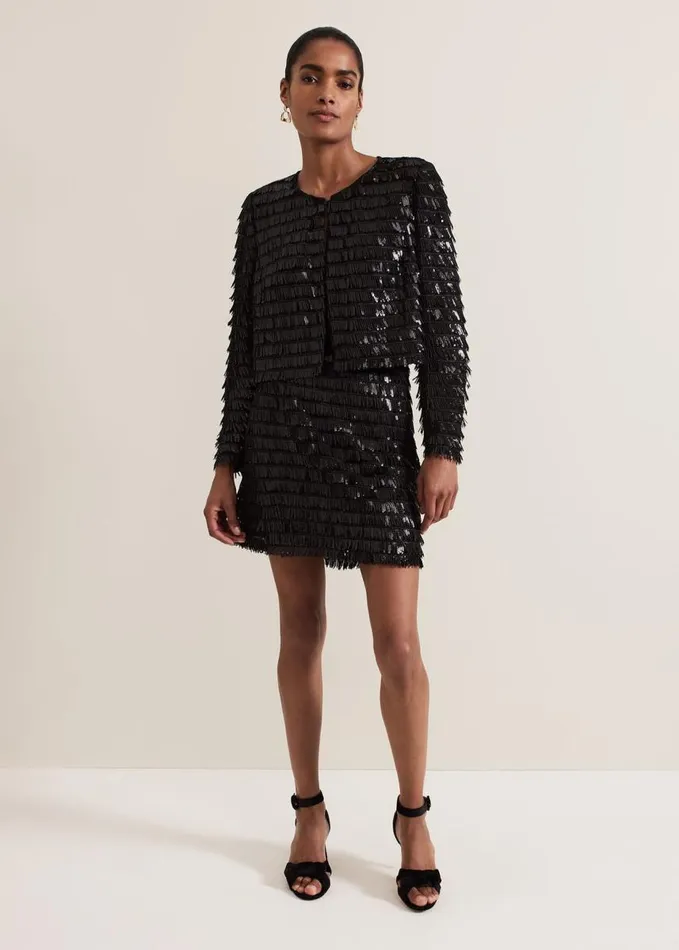 Phase Eight Dolly Black Fringe Mini Skirt Black Women Skirts