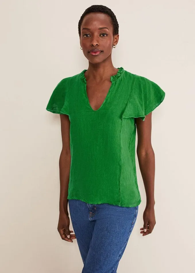 Phase Eight Efa Linen VNeck Blouse Green Women Shirts and Blouses
