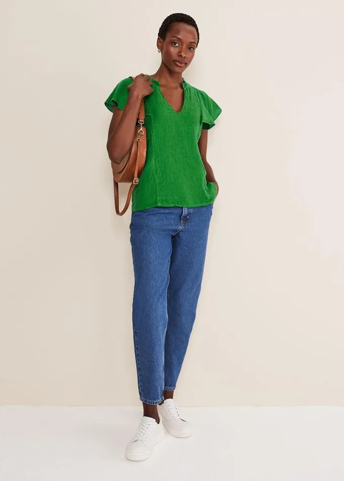 Phase Eight Efa Linen VNeck Blouse Green Women Shirts and Blouses